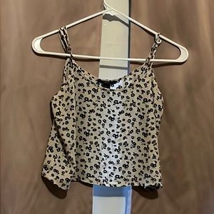 Lightweight, tanned crop top with black flowers